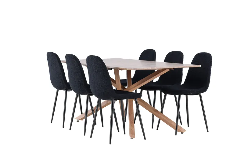 Piazza Spisegruppe 180 cm Rektangulær med 6 Polar stole, Mocca/Svart