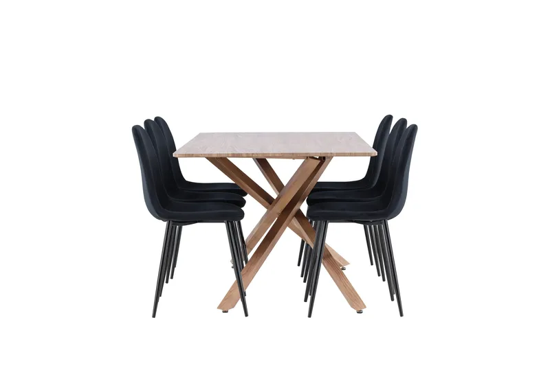 Piazza Spisegruppe 180 cm Rektangulær med 6 Polar stole - Mocca/Svart - Møbler - Borde - Spisebordssæt