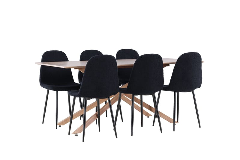 Piazza Spisegruppe 180 cm Rektangulær med 6 Polar stole - Mocca/Svart - Møbler - Borde - Spisebordssæt