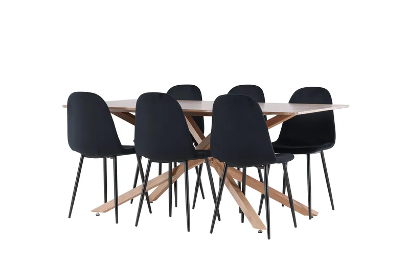 Piazza Spisegruppe 180 cm Rektangulær med 6 Polar stole - Mocca/Svart - Møbler - Borde - Spisebordssæt