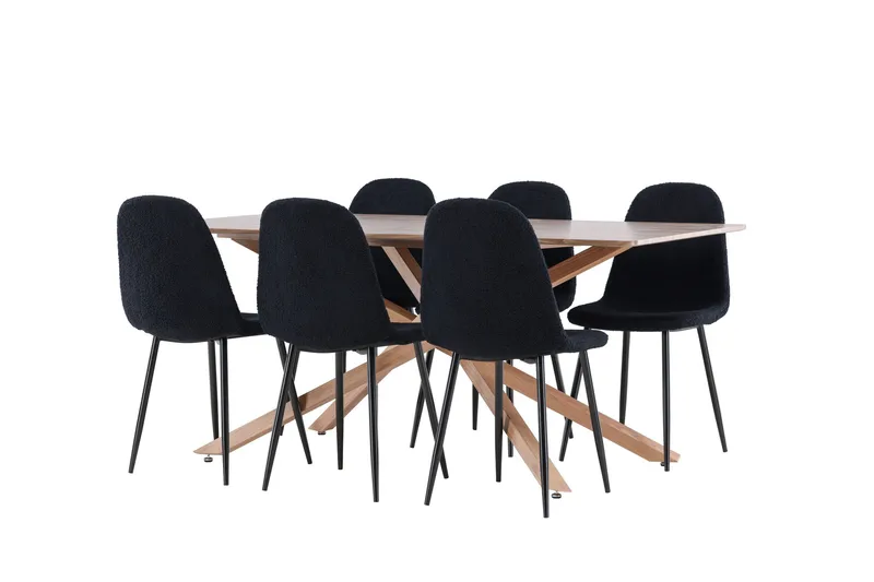 Piazza Spisegruppe 180 cm Rektangulær med 6 Polar stole - Mocca/Svart - Møbler - Borde - Spisebordssæt