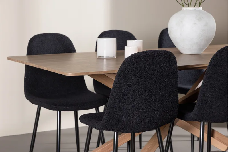 Piazza Spisegruppe 180 cm Rektangulær med 6 Polar stole - Mocca/Svart - Møbler - Borde - Spisebordssæt