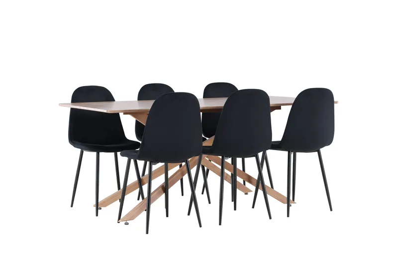 Piazza Spisegruppe 180 cm Rektangulær med 6 Polar stole - Mocca/Svart - Møbler - Borde - Spisebordssæt