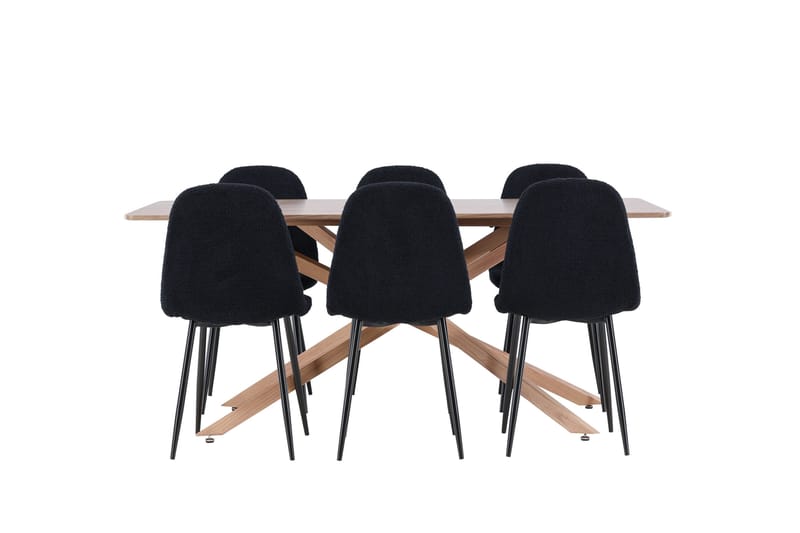 Piazza Spisegruppe 180 cm Rektangulær med 6 Polar stole - Mocca/Svart - Møbler - Borde - Spisebordssæt