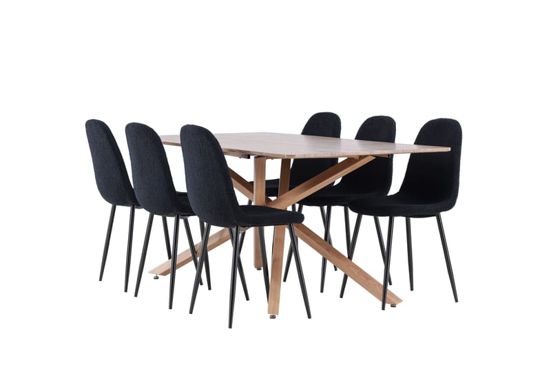 Piazza Spisegruppe 180 cm Rektangulær med 6 Polar stole - Mocca/Svart - Møbler - Borde - Spisebordssæt