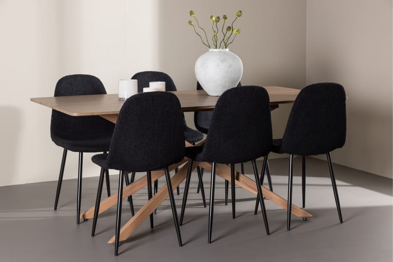 Piazza Spisegruppe 180 cm Rektangulær med 6 Polar stole - Mocca/Svart - Møbler - Borde - Spisebordssæt