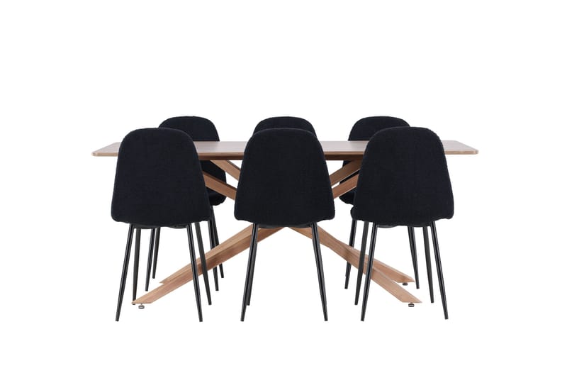 Piazza Spisegruppe 180 cm Rektangulær med 6 Polar stole - Mocca/Svart - Møbler - Borde - Spisebordssæt