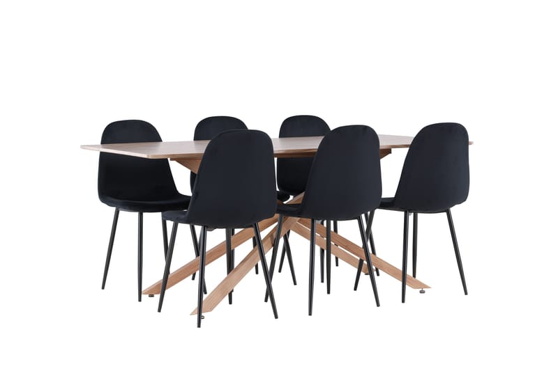 Piazza Spisegruppe 180 cm Rektangulær med 6 Polar stole - Mocca/Svart - Møbler - Borde - Spisebordssæt