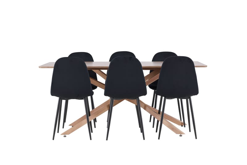 Piazza Spisegruppe 180 cm Rektangulær med 6 Polar stole - Mocca/Svart - Møbler - Borde - Spisebordssæt