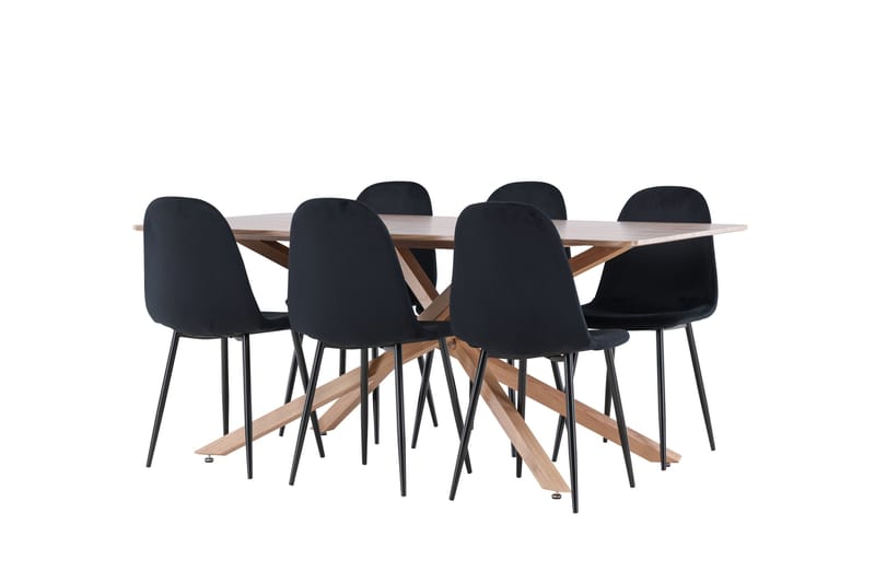 Piazza Spisegruppe 180 cm Rektangulær med 6 Polar stole - Mocca/Svart - Møbler - Borde - Spisebordssæt