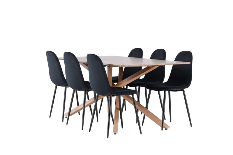 Piazza Spisegruppe 180 cm Rektangulær med 6 Polar stole - Mocca/Svart - Møbler - Borde - Spisebordssæt