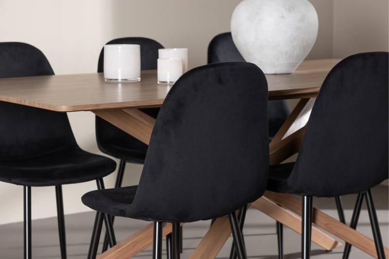 Piazza Spisegruppe 180 cm Rektangulær med 6 Polar stole - Mocca/Svart - Møbler - Borde - Spisebordssæt