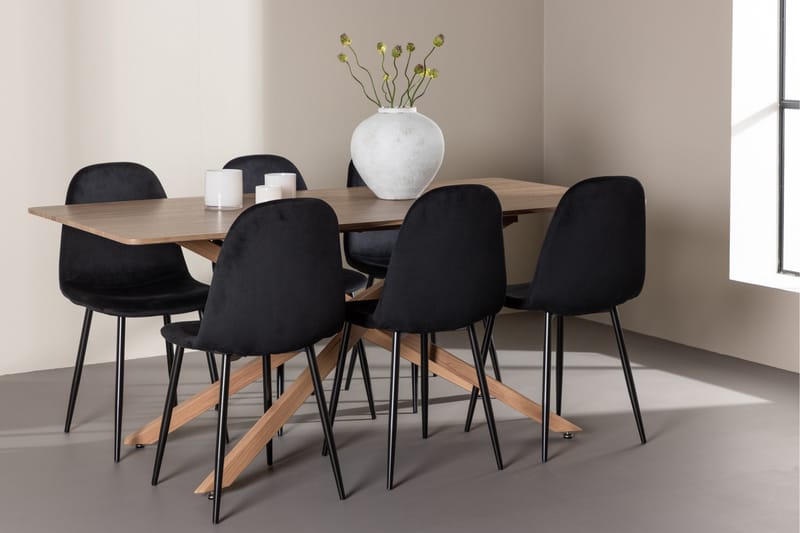 Piazza Spisegruppe 180 cm Rektangulær med 6 Polar stole - Mocca/Svart - Møbler - Borde - Spisebordssæt