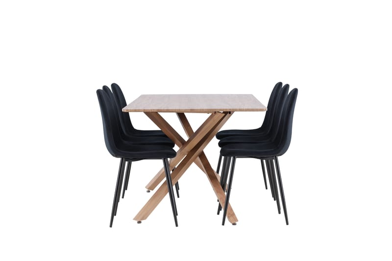 Piazza Spisegruppe 180 cm Rektangulær med 6 Polar stole - Mocca/Svart - Møbler - Borde - Spisebordssæt