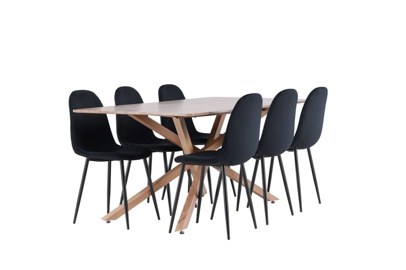 Piazza Spisegruppe 180 cm Rektangulær med 6 Polar stole - Mocca/Svart - Møbler - Borde - Spisebordssæt