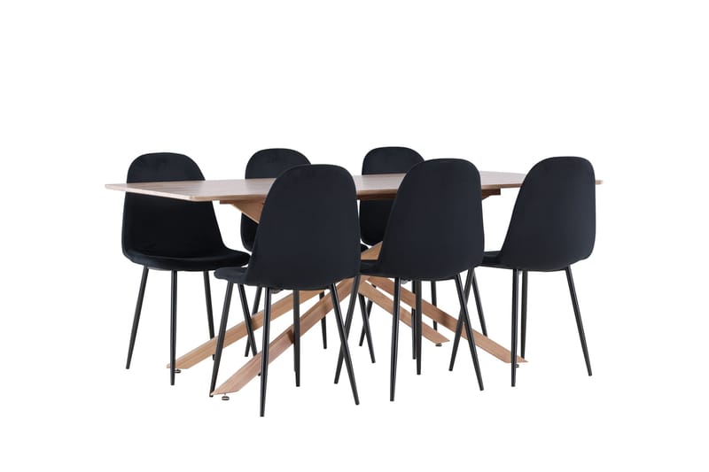 Piazza Spisegruppe 180 cm Rektangulær med 6 Polar stole - Mocca/Svart - Møbler - Borde - Spisebordssæt