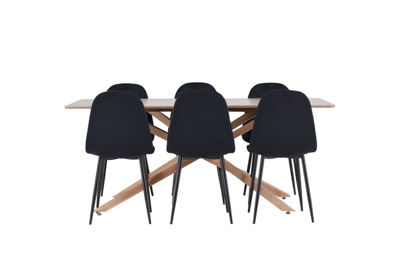 Piazza Spisegruppe 180 cm Rektangulær med 6 Polar stole - Mocca/Svart - Møbler - Borde - Spisebordssæt