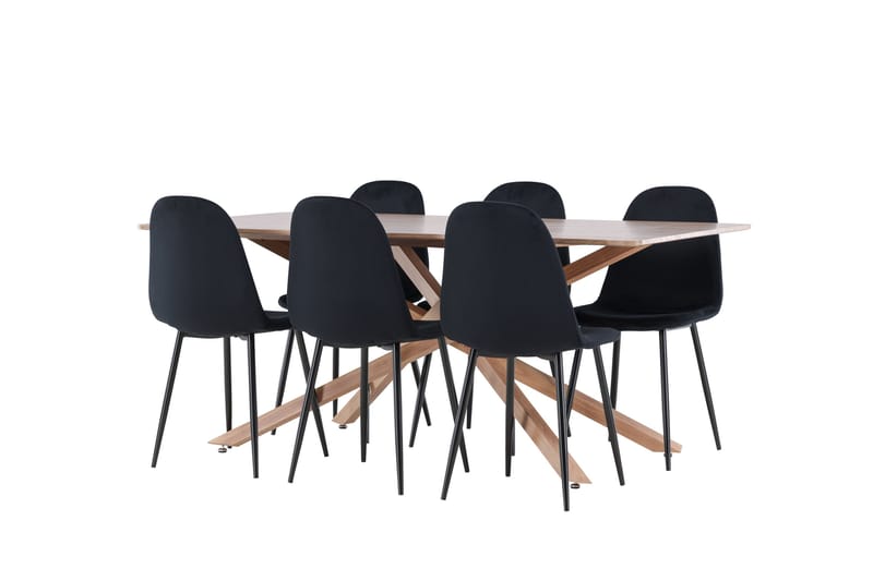 Piazza Spisegruppe 180 cm Rektangulær med 6 Polar stole - Mocca/Svart - Møbler - Borde - Spisebordssæt