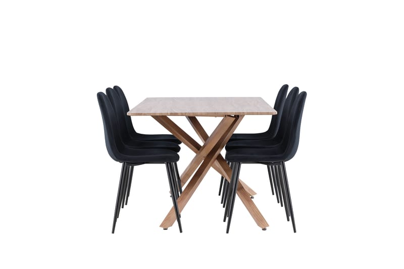 Piazza Spisegruppe 180 cm Rektangulær med 6 Polar stole - Mocca/Svart - Møbler - Borde - Spisebordssæt