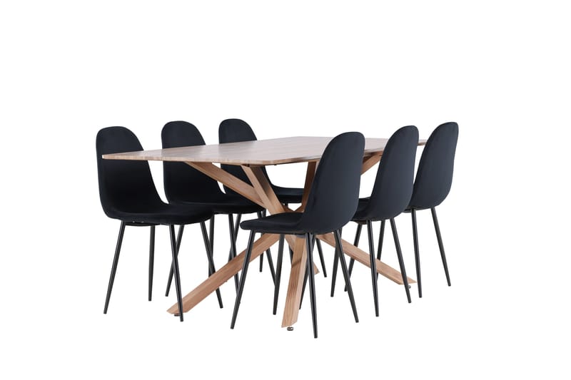 Piazza Spisegruppe 180 cm Rektangulær med 6 Polar stole - Mocca/Svart - Møbler - Borde - Spisebordssæt