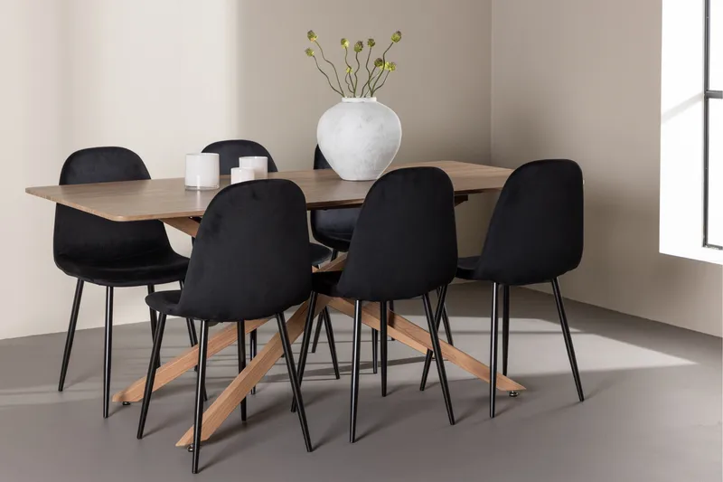 Piazza Spisegruppe 180 cm Rektangulær med 6 Polar stole - Mocca/Svart - Møbler - Borde - Spisebordssæt