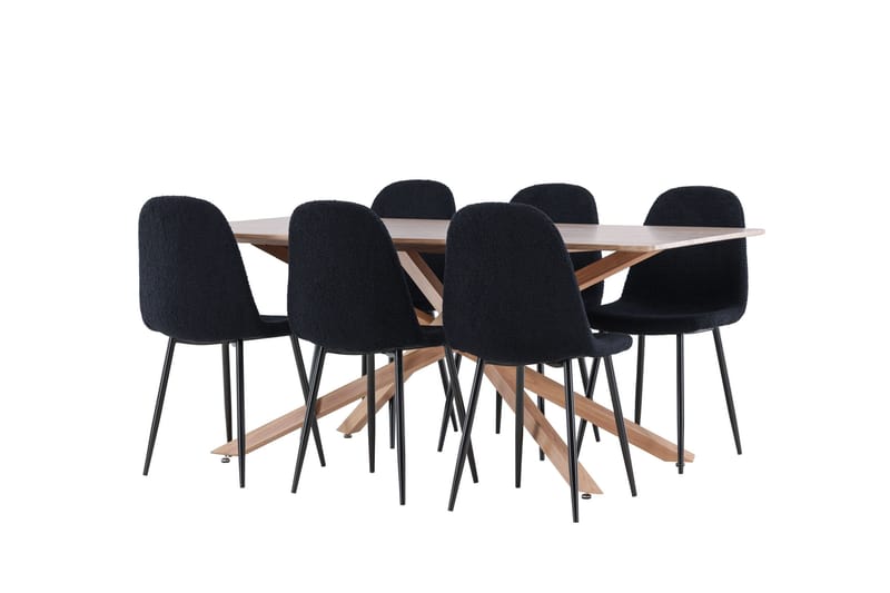 Piazza Spisegruppe 180 cm Rektangulær med 6 Polar stole - Mocca/Svart - Møbler - Borde - Spisebordssæt