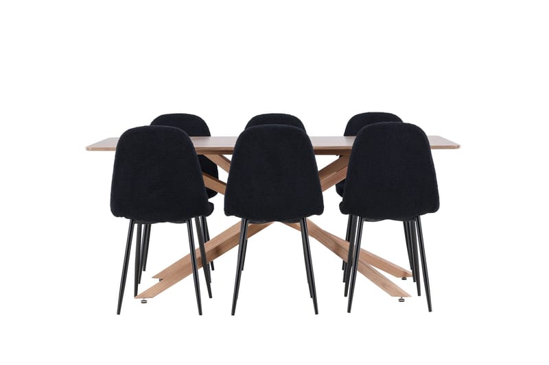 Piazza Spisegruppe 180 cm Rektangulær med 6 Polar stole - Mocca/Svart - Møbler - Borde - Spisebordssæt