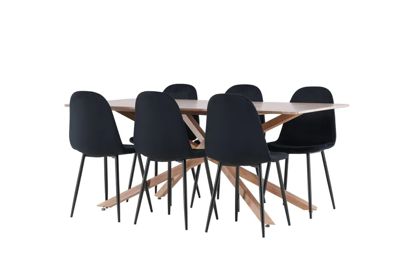 Piazza Spisegruppe 180 cm Rektangulær med 6 Polar stole - Mocca/Svart - Møbler - Borde - Spisebordssæt