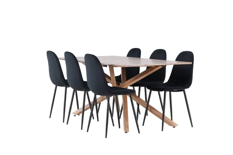 Piazza Spisegruppe 180 cm Rektangulær med 6 Polar stole, Mocca/Svart