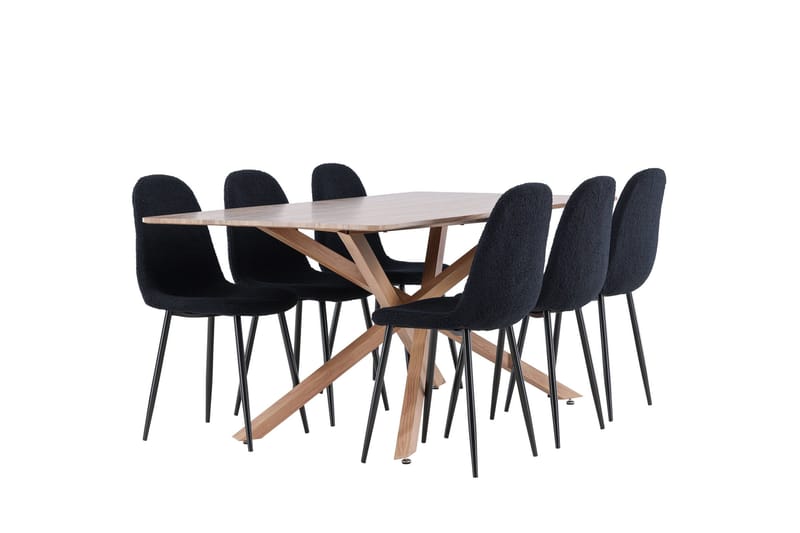 Piazza Spisegruppe 180 cm Rektangulær med 6 Polar stole - Mocca/Svart - Møbler - Borde - Spisebordssæt