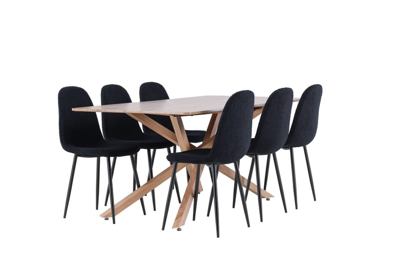 Piazza Spisegruppe 180 cm Rektangulær med 6 Polar stole - Mocca/Svart - Møbler - Borde - Spisebordssæt