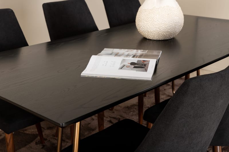 Pipi spisebordssæt 190 cm inkl. 6 Campomar stole - Sort/Kobber/Brun - Møbler - Borde - Spisebordssæt