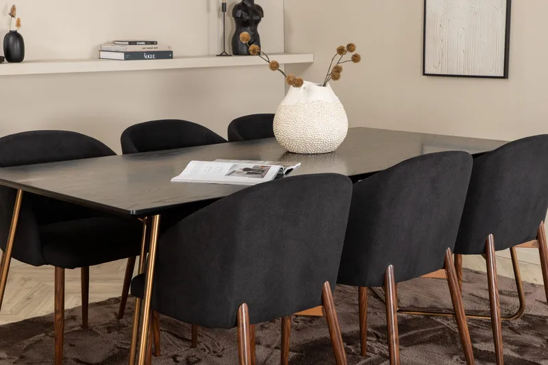 Pipi Spisebordssæt 190 cm inkl 6 Kullersbro Stole - Sort/Kobber/Brun - Møbler - Borde - Spisebordssæt