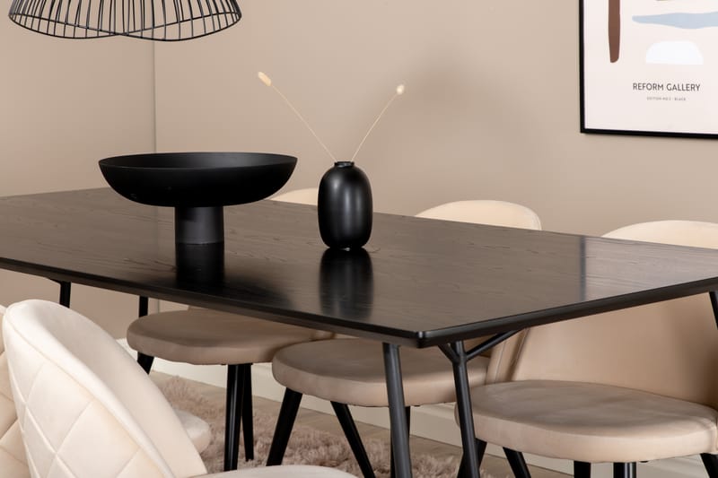 Pipi Spisebordssæt 190 cm inkl 6 Velvets Stole - Sort - Spisebordssæt