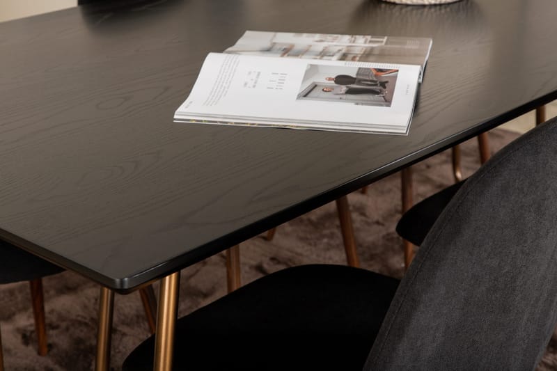 Pipi Spisebordssæt 190 cm inkl. 6 Pontus Stole - Sort/Kobber/Brun - Møbler - Borde - Spisebordssæt