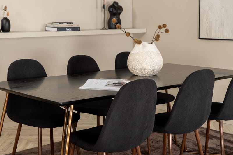 Pipi Spisebordssæt 190 cm inkl. 6 Pontus Stole - Sort/Kobber/Brun - Møbler - Borde - Spisebordssæt