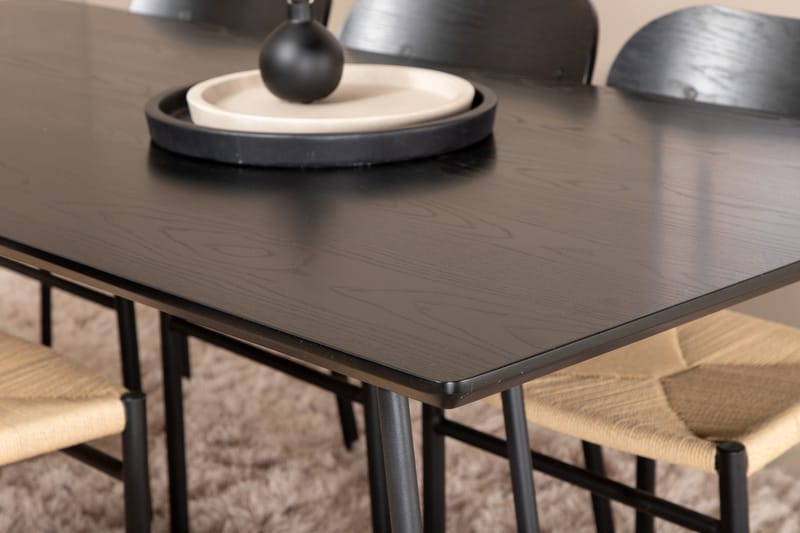 Pippi Spisebordssæt 190 cm Rektangulær med 6 Polly Stole - Svart - Møbler - Borde - Spisebordssæt