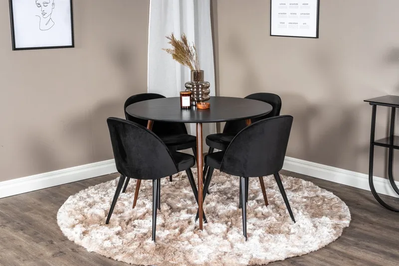 Plaza Rundt Spisebord med 4 Velvet Køkkenstole i Velour