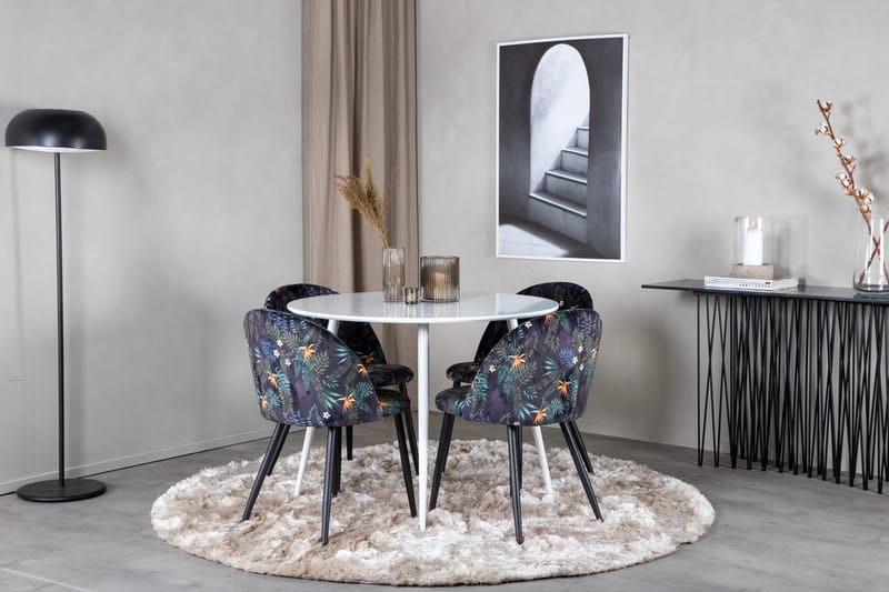 Plaza rundt spisebord med 4 Velvet spisebordsstole
