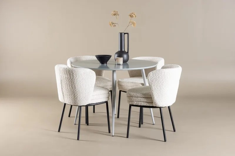 Plaza Spisebord 100 cm med 4 Agnes Spisebordsstole