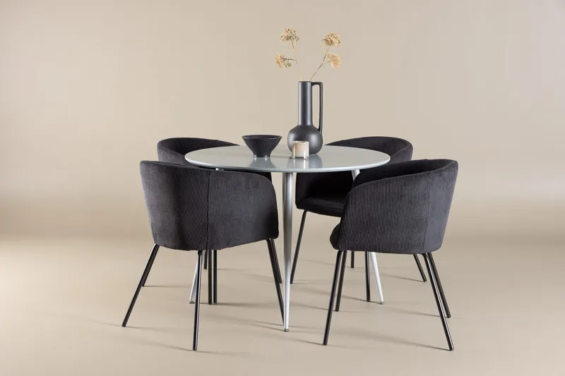 Plaza spisebord 100 cm med 4 Berit armstole