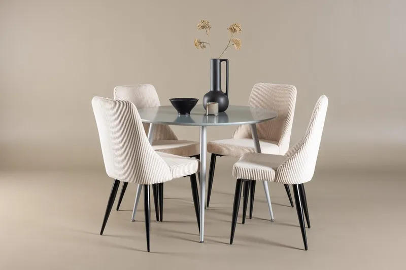 Plaza spisebord 100 cm med 4 Leone spisebordsstole