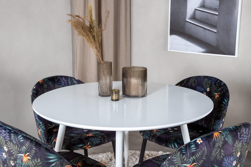 Plaza Spisebordssæt 100 cm Rund med 4 Velvet Stole - Svart - Møbler - Borde - Spisebordssæt