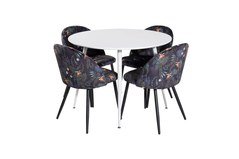 Plaza Spisebordssæt 100 cm Rund med 4 Velvet Stole, Svart