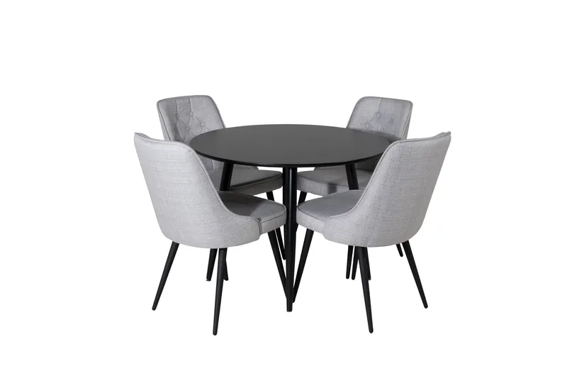 Plaza Spisebordssæt 100 cm Rund med 4 Velvet Stole, Svart