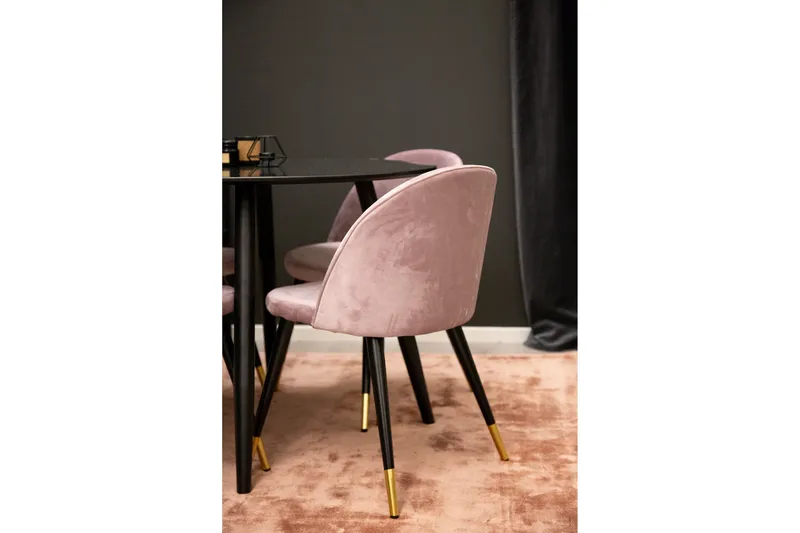 Plaza Spisebordssæt 100 cm Rund med 4 Velvet Stole - Svart - Møbler - Borde - Spisebordssæt