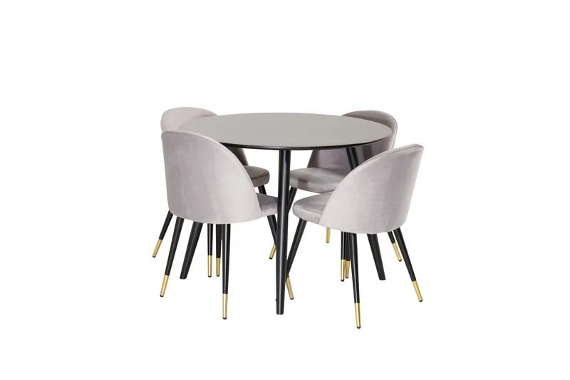 Plaza Spisebordssæt 100 cm Rund med 4 Velvet Stole - Svart/Gull - Møbler - Borde - Spisebordssæt