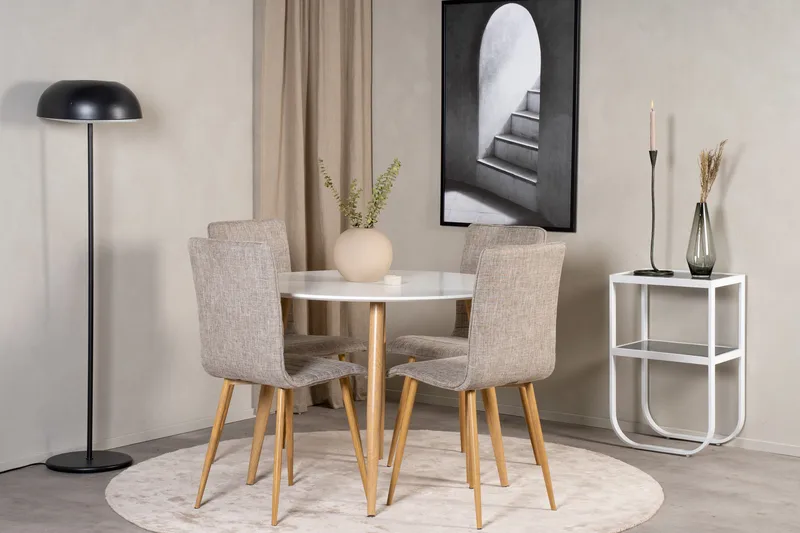 Plaza Spisebordssæt 100 cm Rund med 4 Windu Lyx Stole - Lys grå - Møbler - Borde - Spisebordssæt