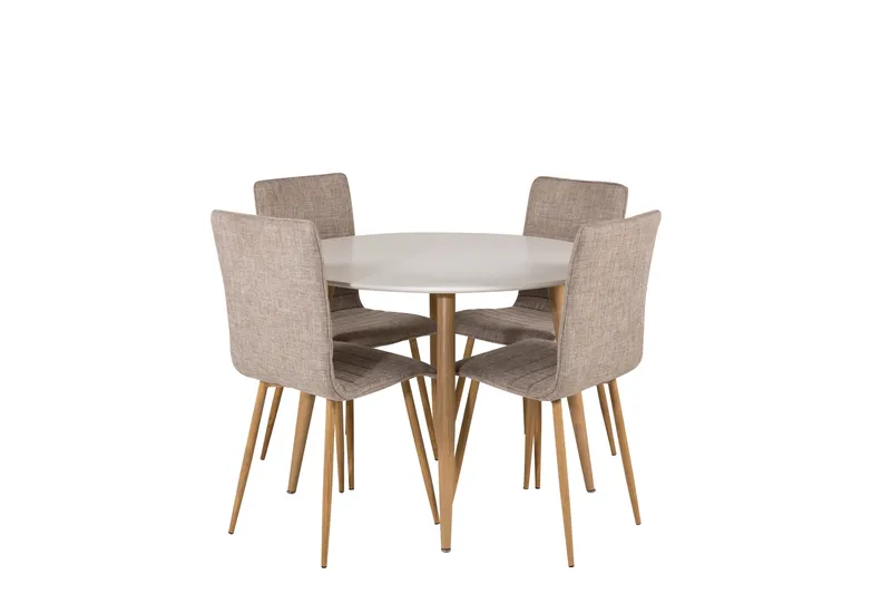 Plaza Spisebordssæt 100 cm Rund med 4 Windu Lyx Stole, Lys grå