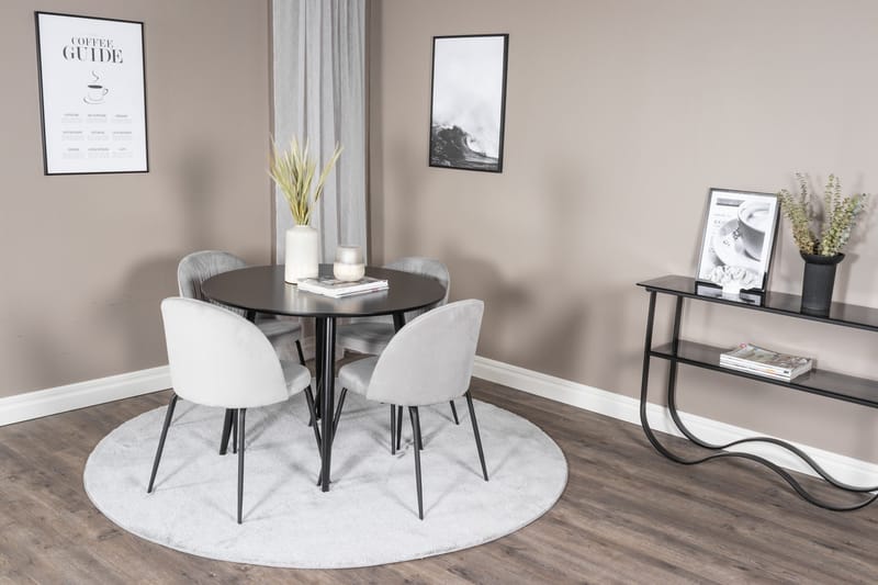 Plaza Spisebordssæt 100 cm Rund med 4 Wrinkles Stole - Svart - Møbler - Borde - Spisebordssæt